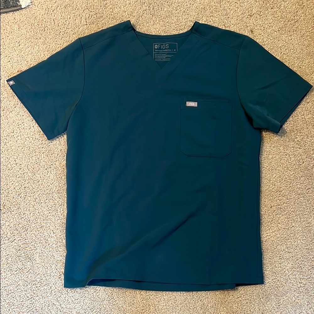 FIGS Men's Dark Green V-Neck Shirt